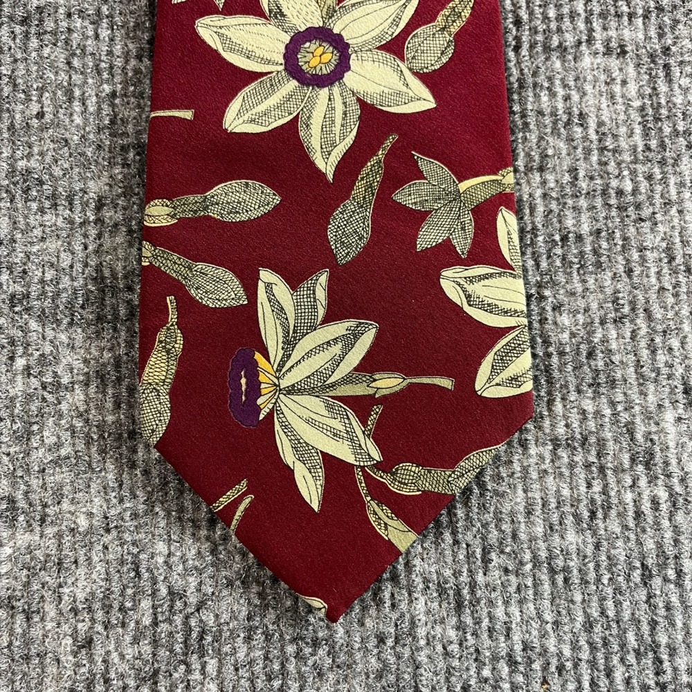Mens Burgundy Floral Silk Necktie Botanical Print Wine Red Formal Tie
